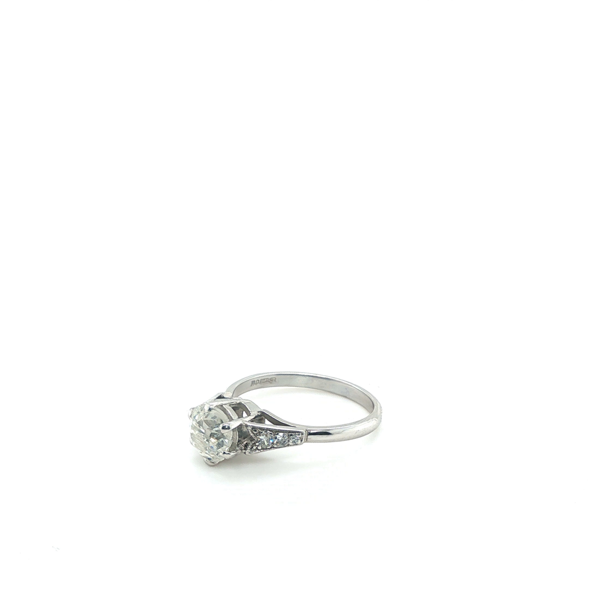 Round Brilliant Cut Diamond Solitaire Ring with Pave Accented Shoulders in White Gold