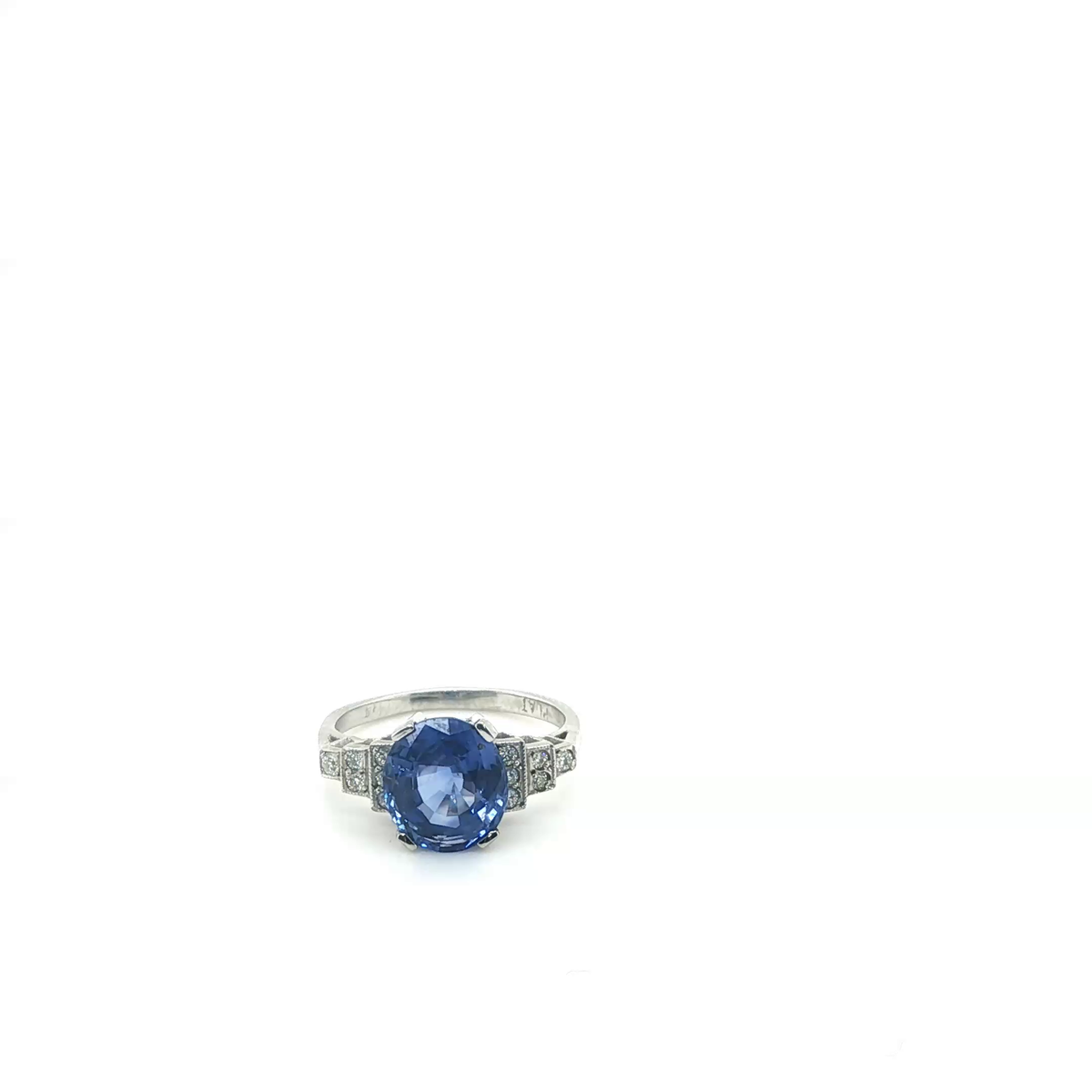 Vintage-Inspired Oval Blue Sapphire and Diamond Tiered Platinum Cocktail Ring