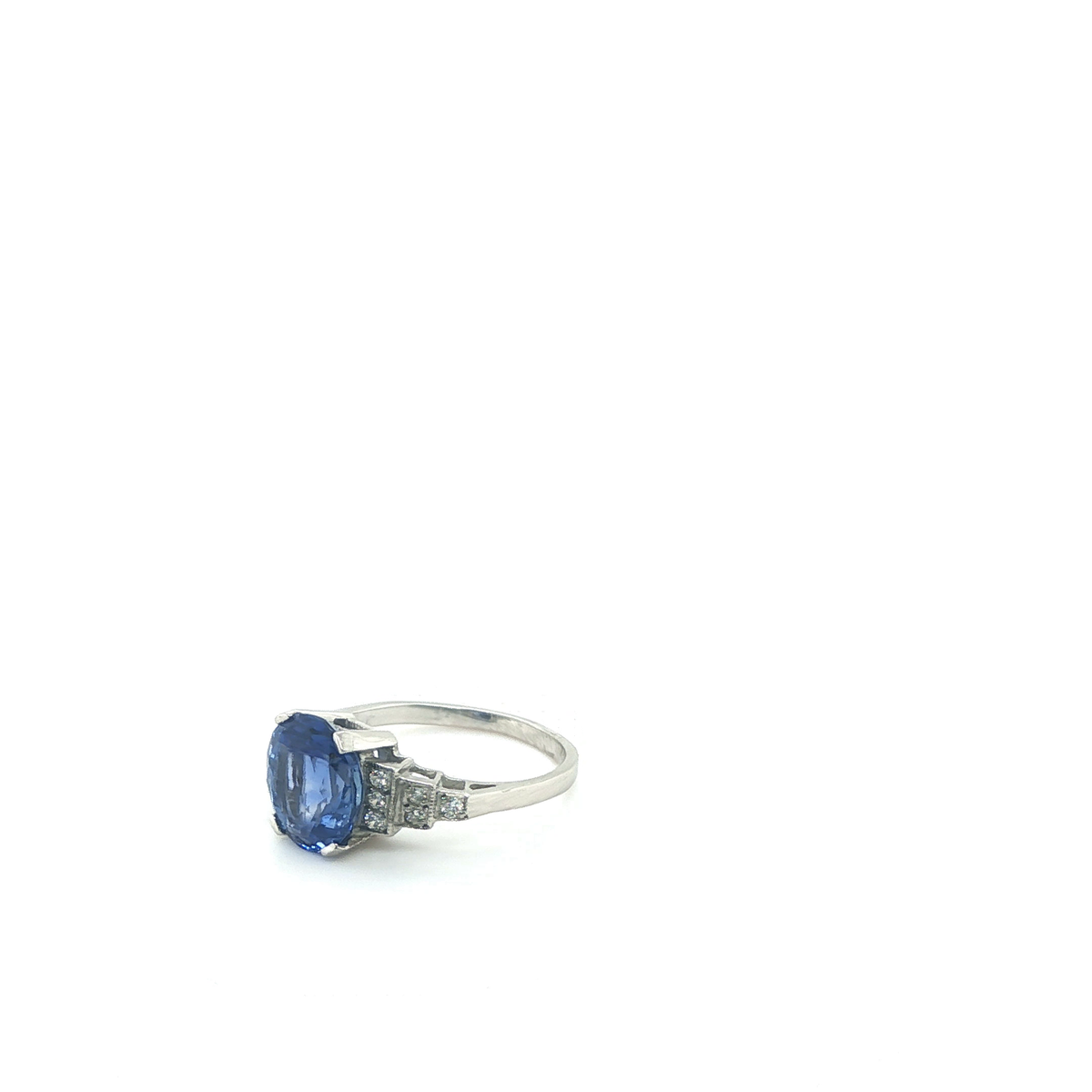 Vintage-Inspired Oval Blue Sapphire and Diamond Tiered Platinum Cocktail Ring