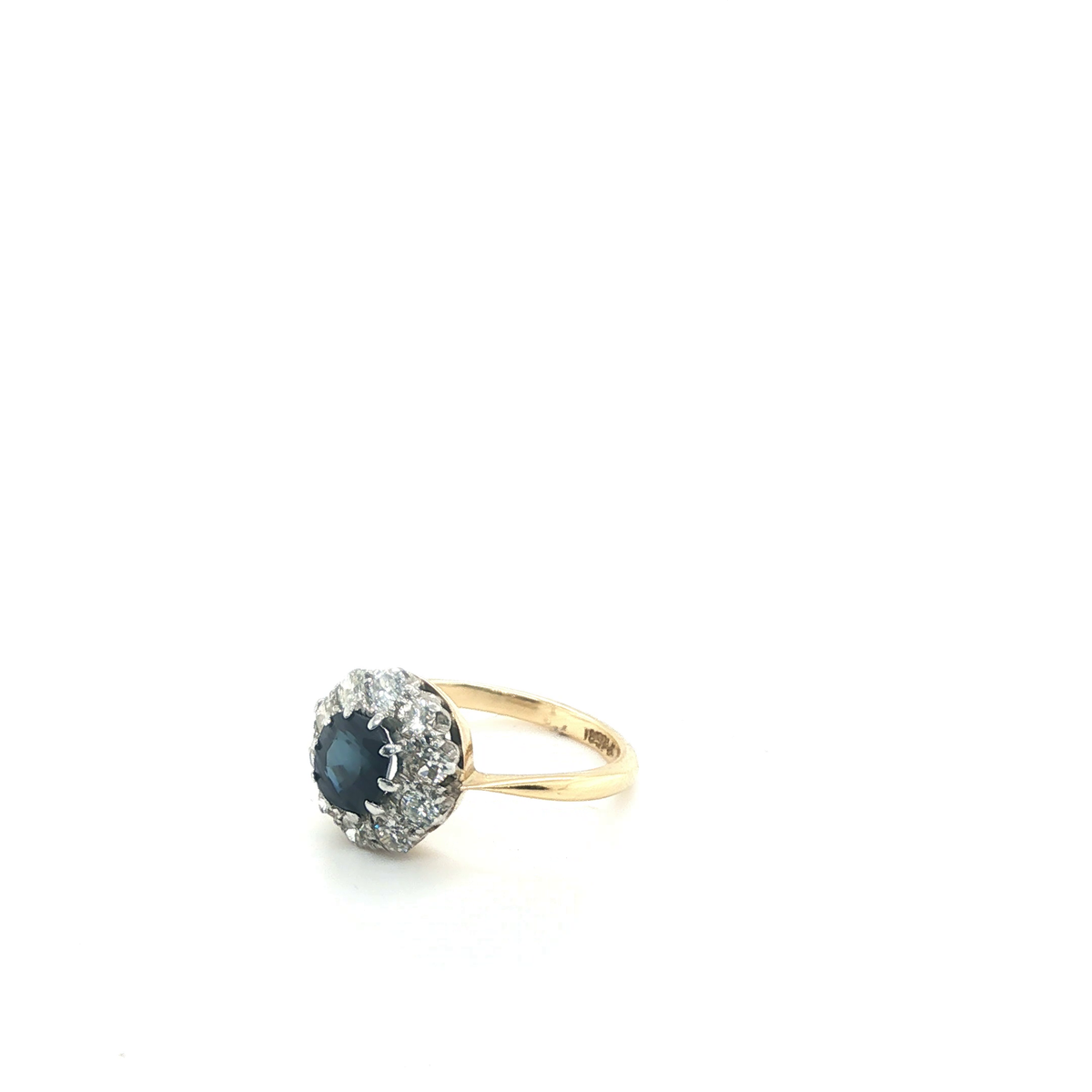 Oval Deep Blue Sapphire and Diamond Cluster Halo Cocktail Ring in Two-Tone Gold