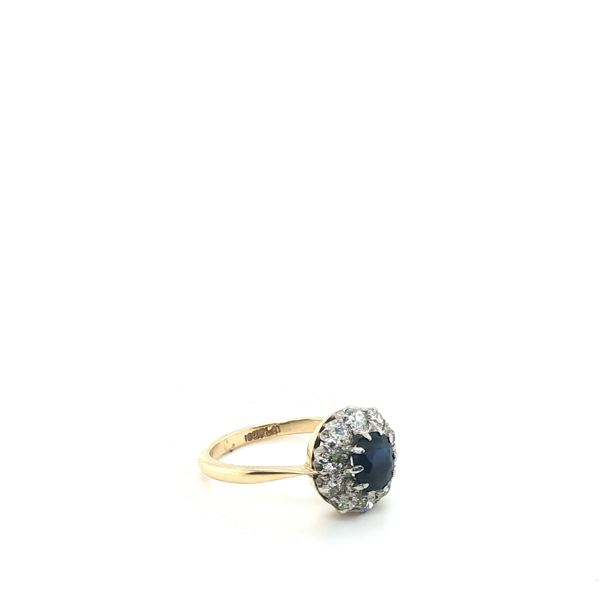 Oval Deep Blue Sapphire and Diamond Cluster Halo Cocktail Ring in Two-Tone Gold