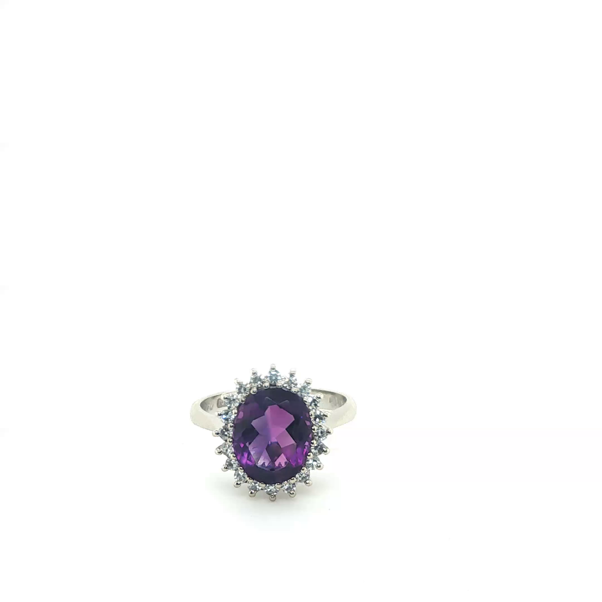 Oval Purple Amethyst and Diamond Halo Cocktail Ring in White Gold
