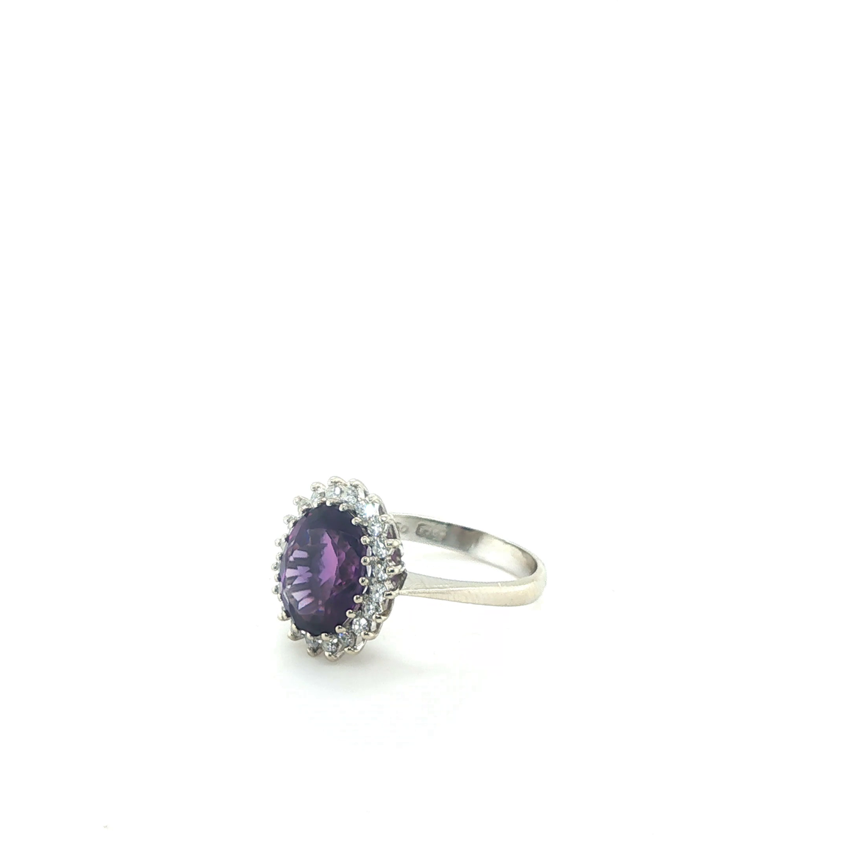 Oval Purple Amethyst and Diamond Halo Cocktail Ring in White Gold