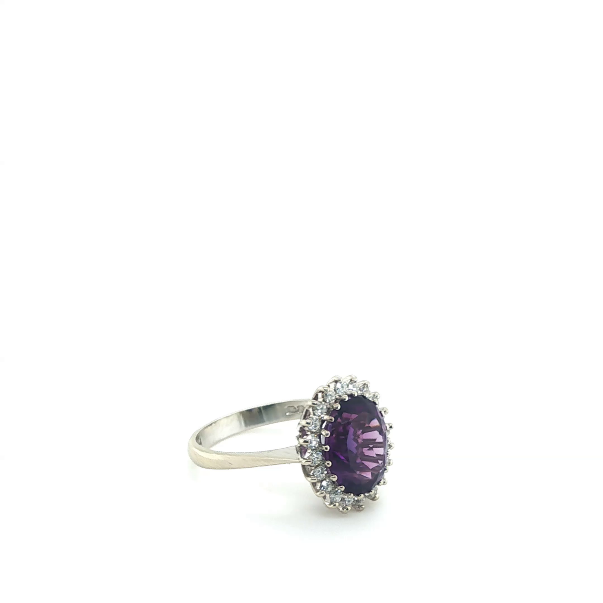 Oval Purple Amethyst and Diamond Halo Cocktail Ring in White Gold