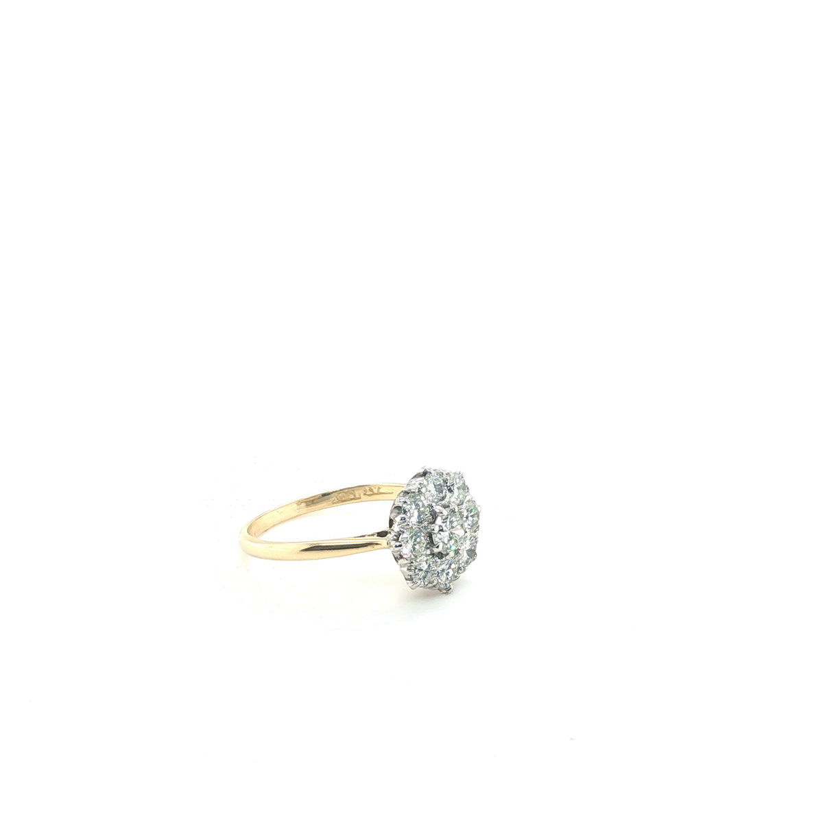 Round Brilliant Diamond Floral Cluster Ring in Yellow Gold