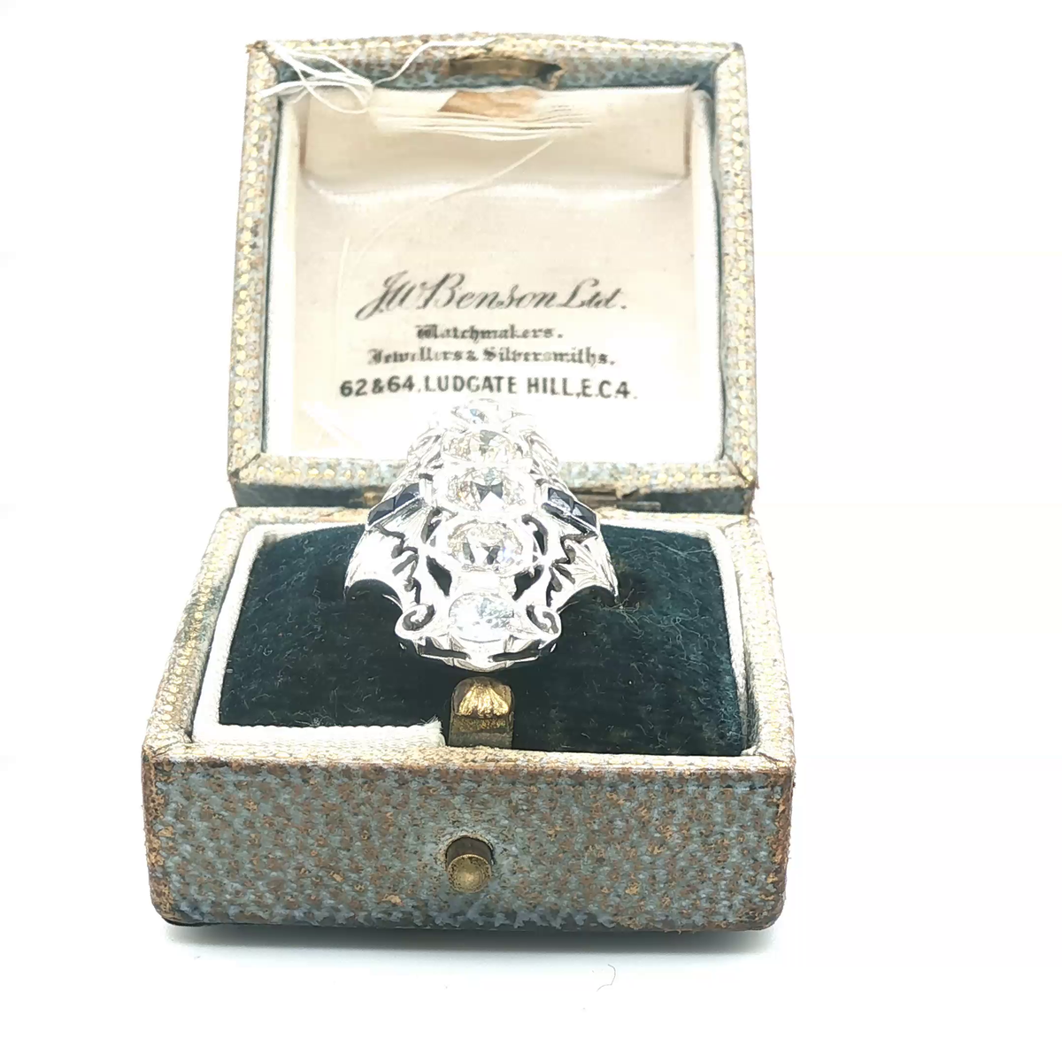 Vintage Art Deco White Gold Four-Stone Diamond Filigree Cocktail Ring