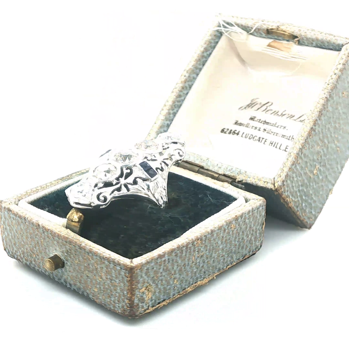 Vintage Art Deco White Gold Four-Stone Diamond Filigree Cocktail Ring