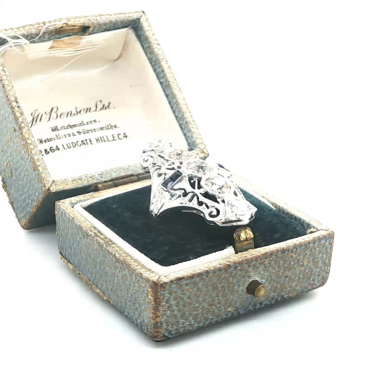Vintage Art Deco White Gold Four-Stone Diamond Filigree Cocktail Ring