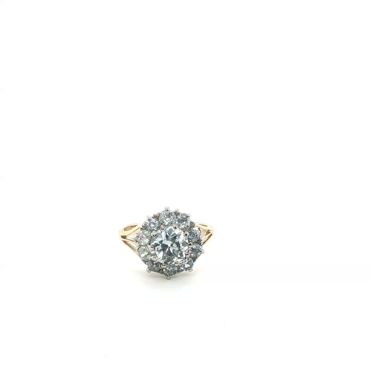 Round Brilliant Diamond Double Halo Cluster Cocktail Ring in Yellow Gold