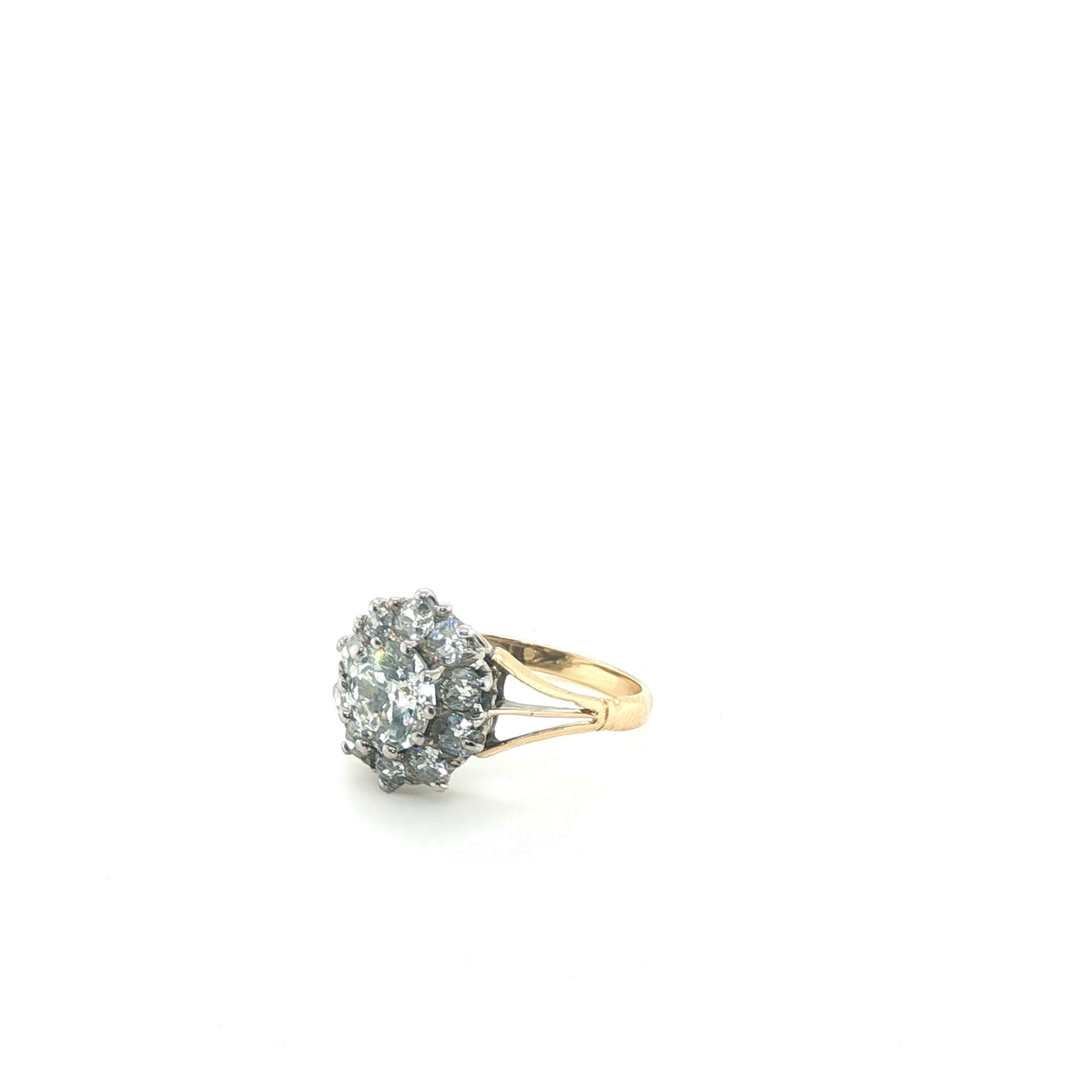 Round Brilliant Diamond Double Halo Cluster Cocktail Ring in Yellow Gold