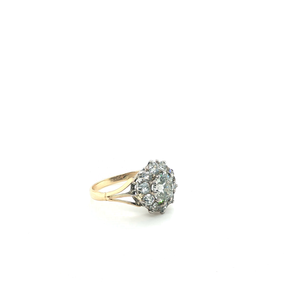 Round Brilliant Diamond Double Halo Cluster Cocktail Ring in Yellow Gold