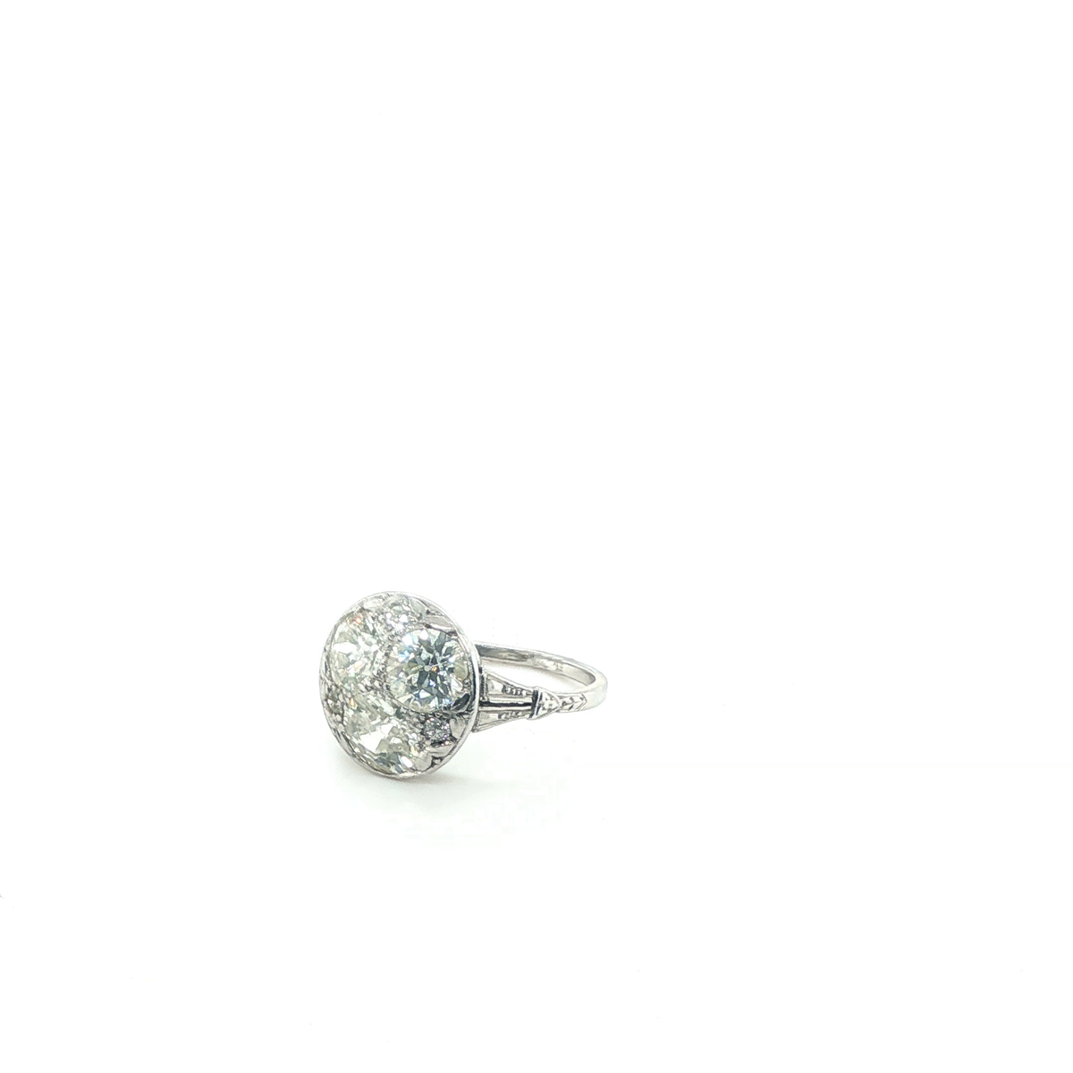 Art Deco Trio Diamond Cluster Cocktail Ring in Platinum