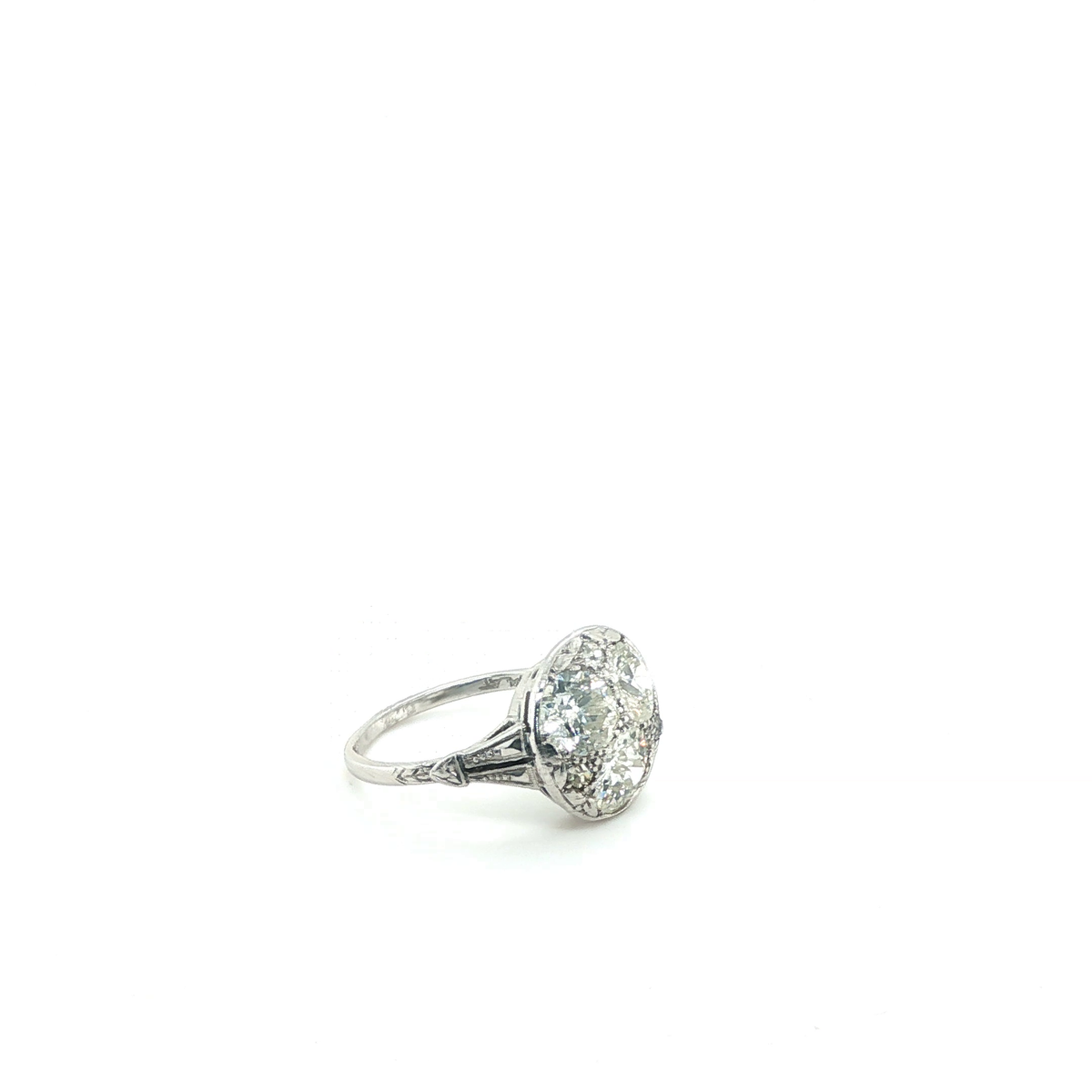 Art Deco Trio Diamond Cluster Cocktail Ring in Platinum