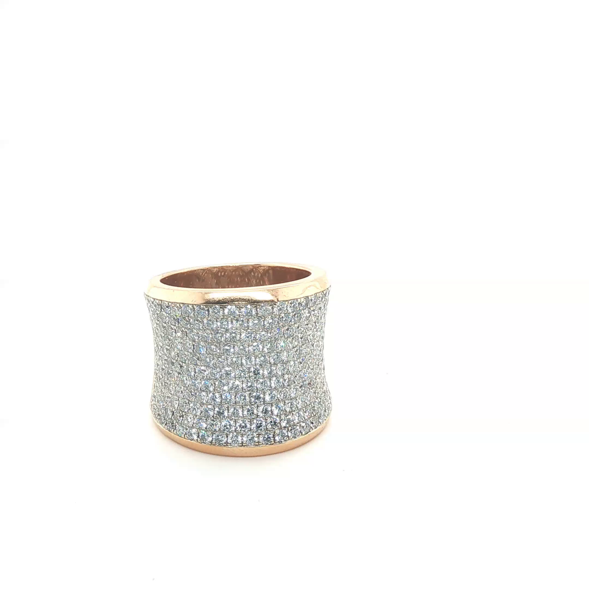 Rose Gold Micro-Pave Round Brilliant Diamond Wide Concave Cigar Band