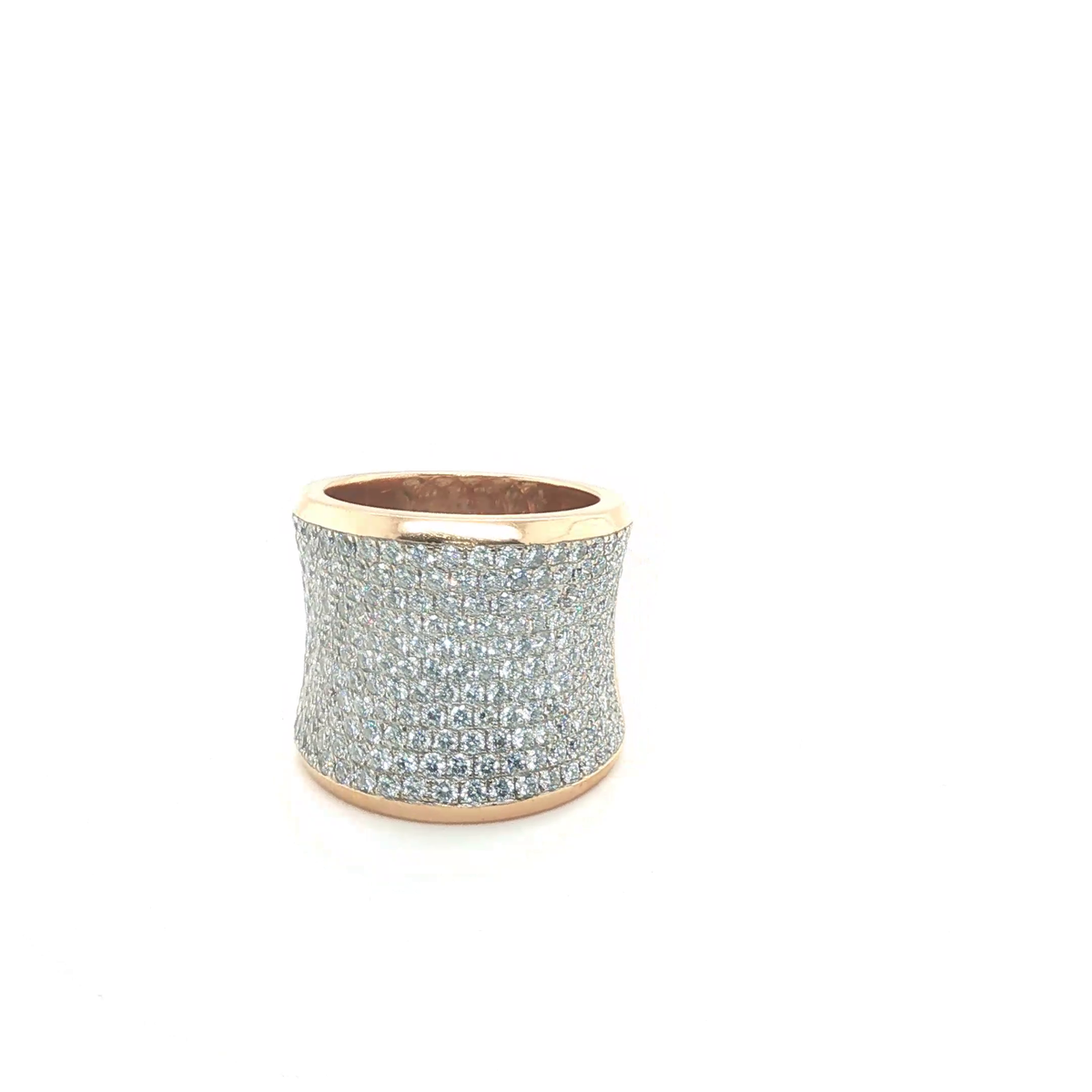 Rose Gold Micro-Pave Round Brilliant Diamond Wide Concave Cigar Band