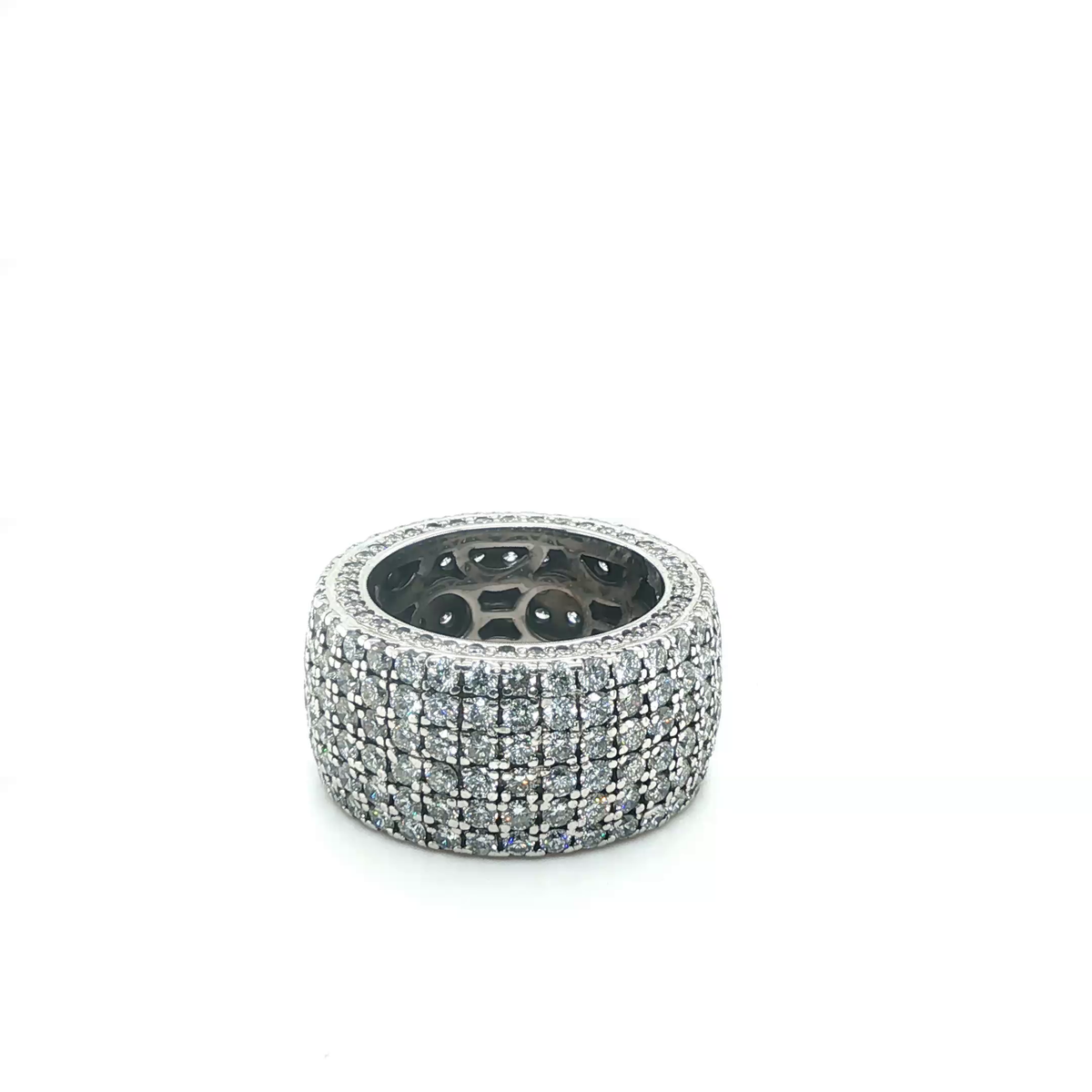White Gold Five-Row Round Brilliant Diamond Pave Eternity Band