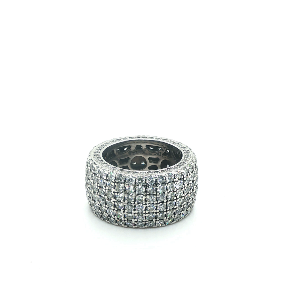 White Gold Five-Row Round Brilliant Diamond Pave Eternity Band