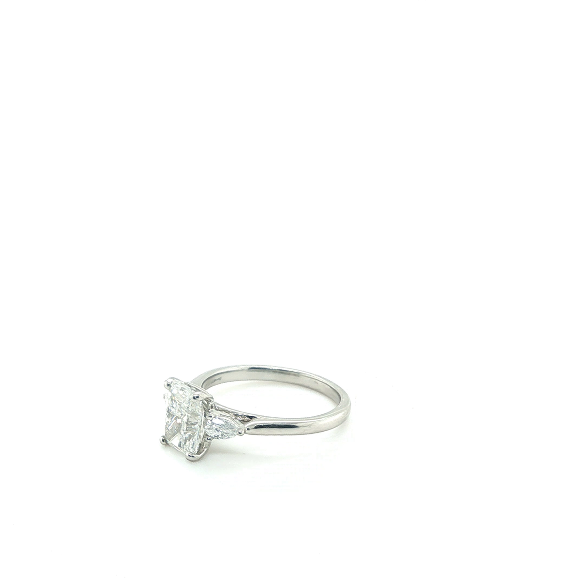 Radiant Cut Lab-Grown Diamond Three-Stone Engagement Ring in Platinum
