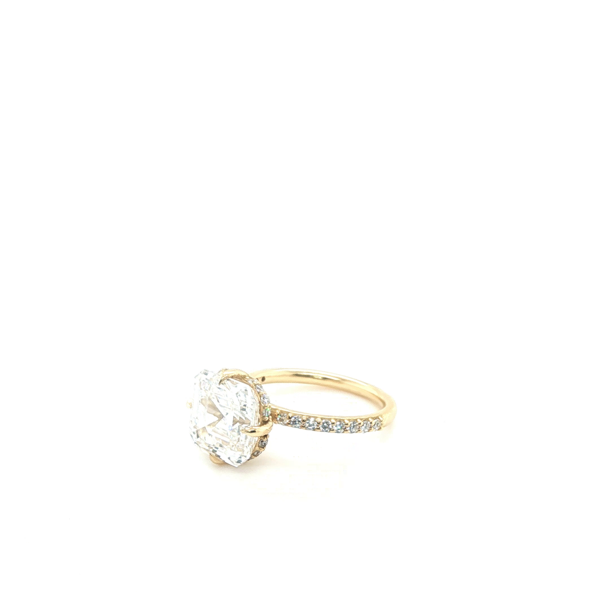 Asscher Cut Lab-Grown Diamond Solitaire Engagement Ring in 18k Yellow Gold Pave Band