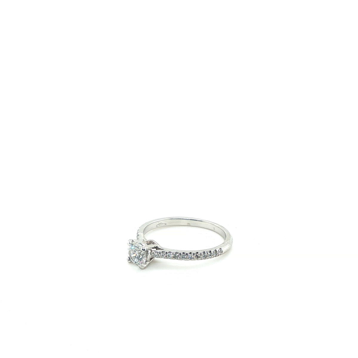 Round Brilliant-Cut Lab-Grown Diamond Solitaire Ring with Pavé-Set Band in White Gold