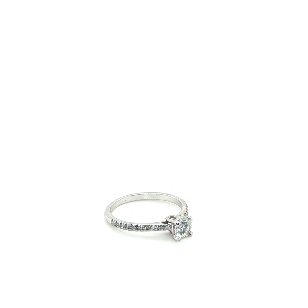 Round Brilliant-Cut Lab-Grown Diamond Solitaire Ring with Pavé-Set Band in White Gold