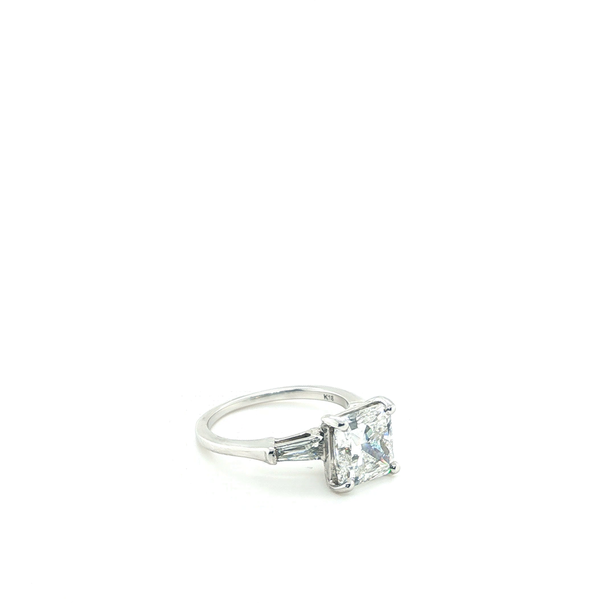 Radiant Cut Lab-Grown Diamond Three-Stone Engagement Ring in White Gold