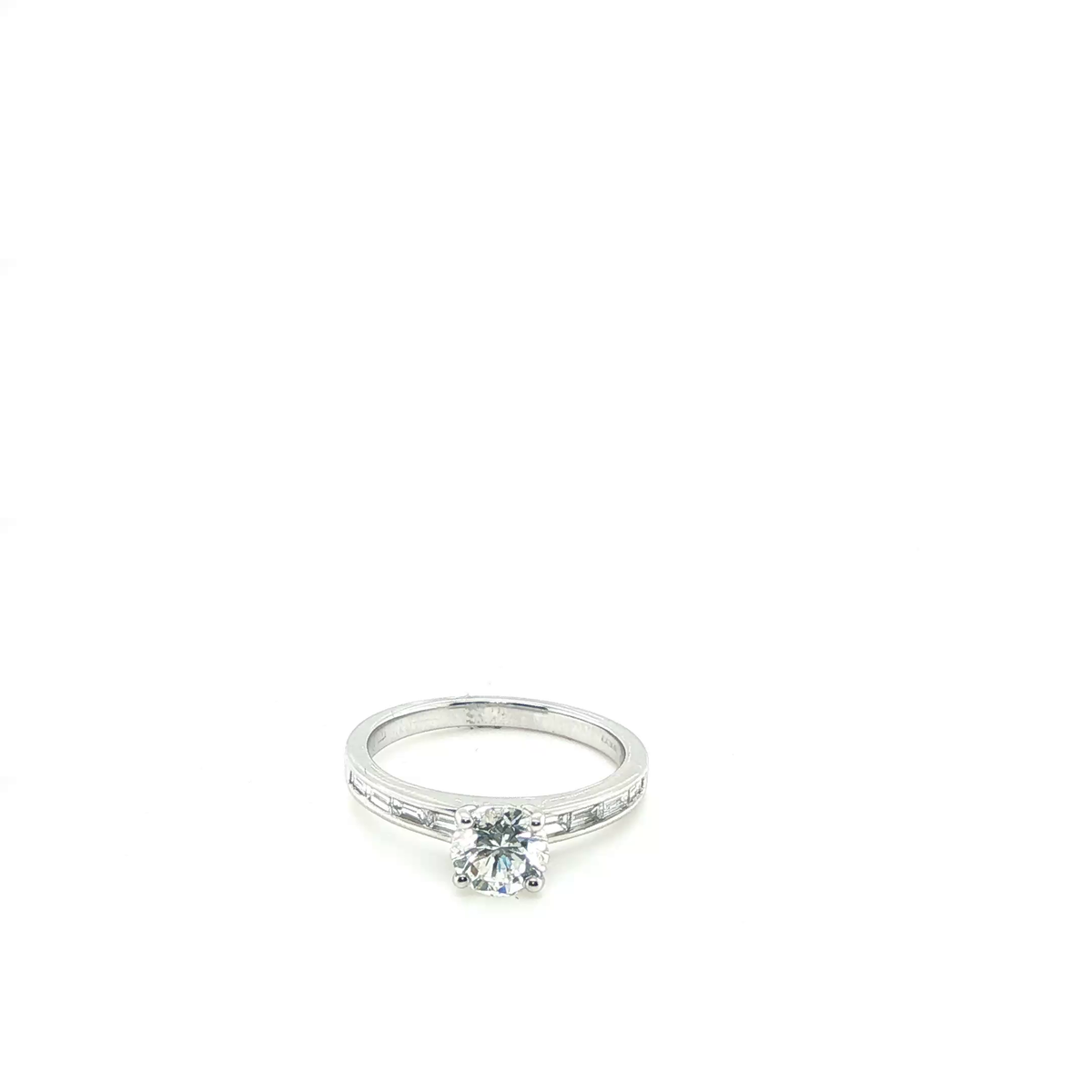 Round Brilliant Diamond Engagement Ring with Baguette Channel-Set Accents