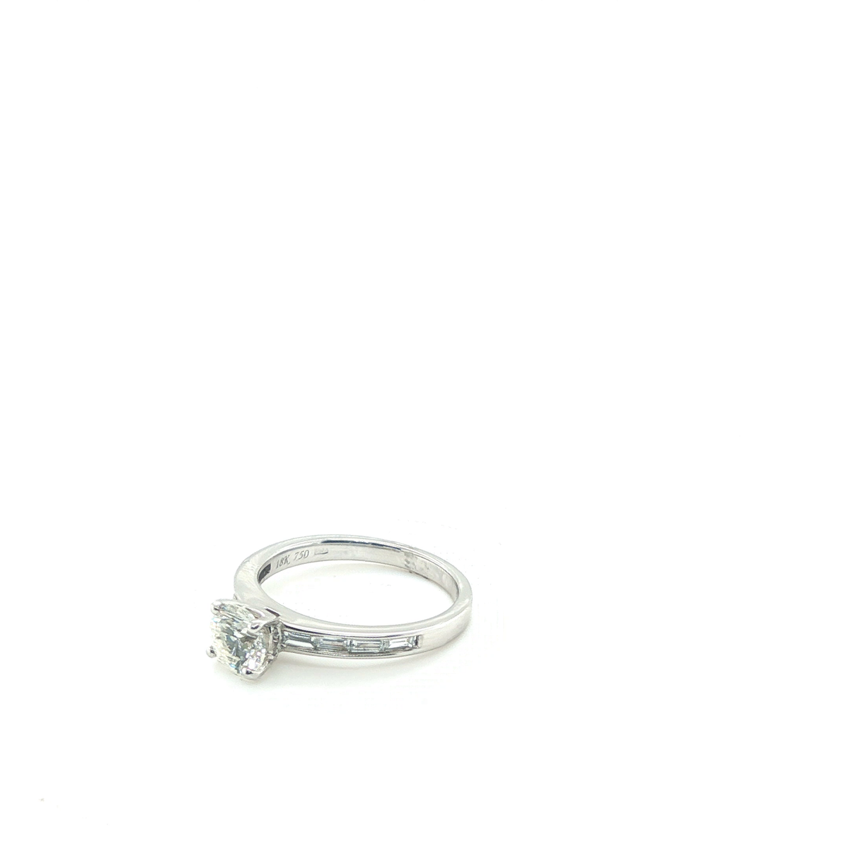 Round Brilliant Diamond Engagement Ring with Baguette Channel-Set Accents
