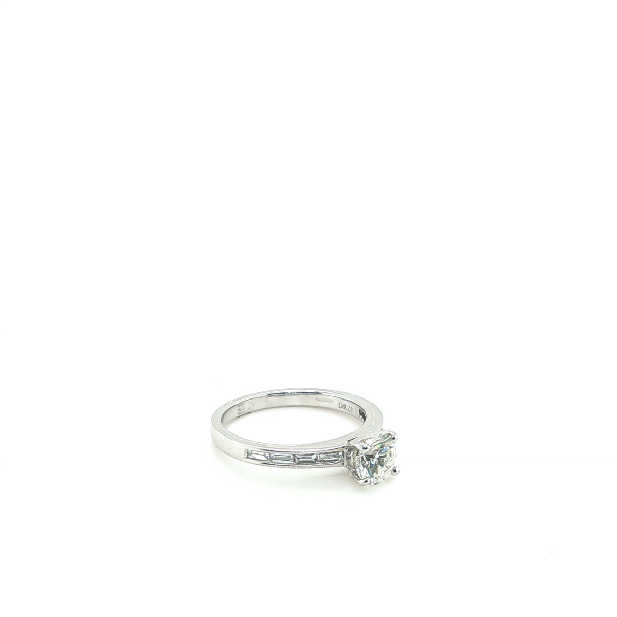 Round Brilliant Diamond Engagement Ring with Baguette Channel-Set Accents