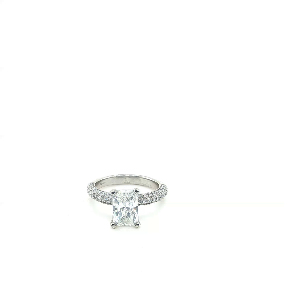Radiant Cut Brilliant Lab-Grown Diamond Engagement Ring with Pave Diamond Band in Platinum