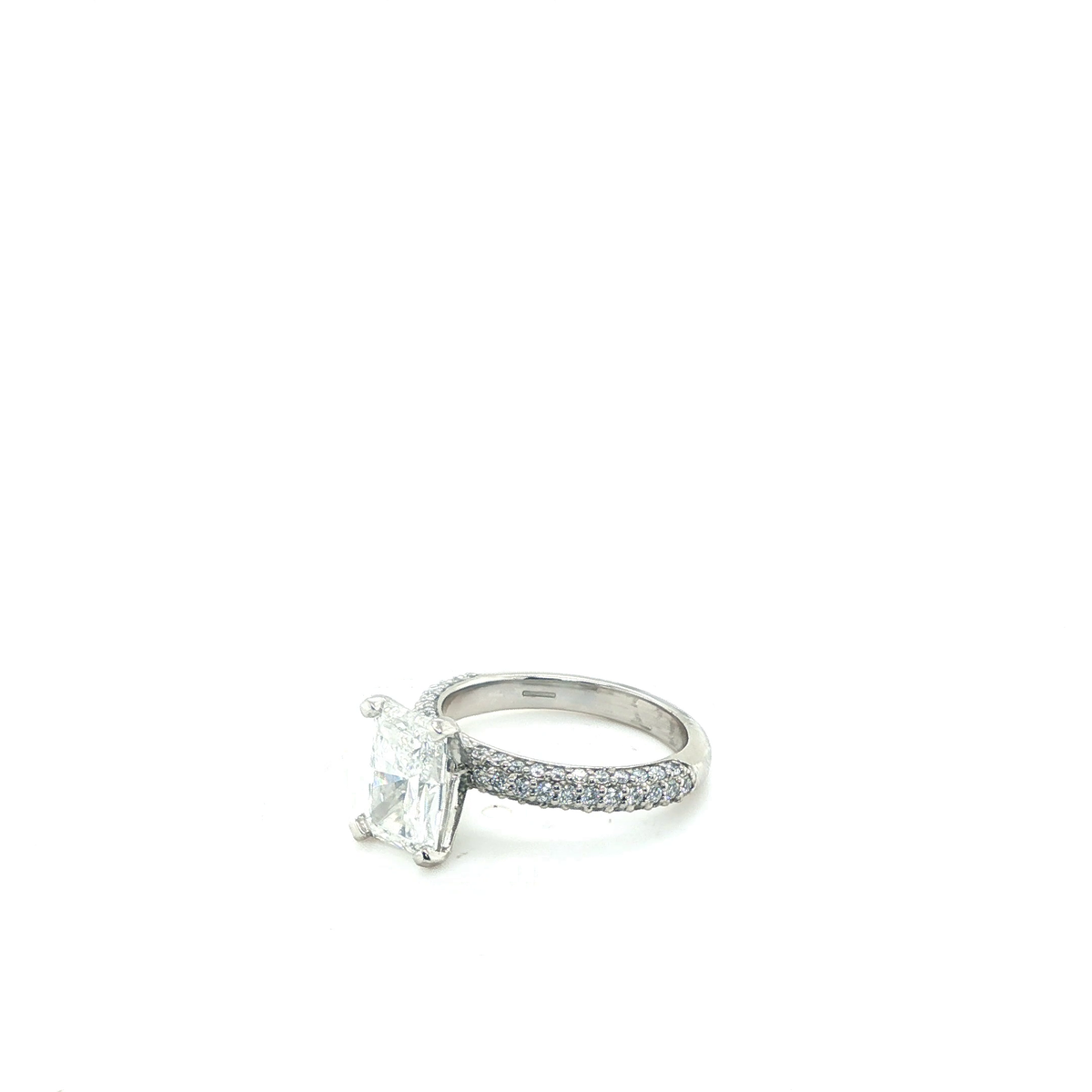 Radiant Cut Brilliant Lab-Grown Diamond Engagement Ring with Pave Diamond Band in Platinum