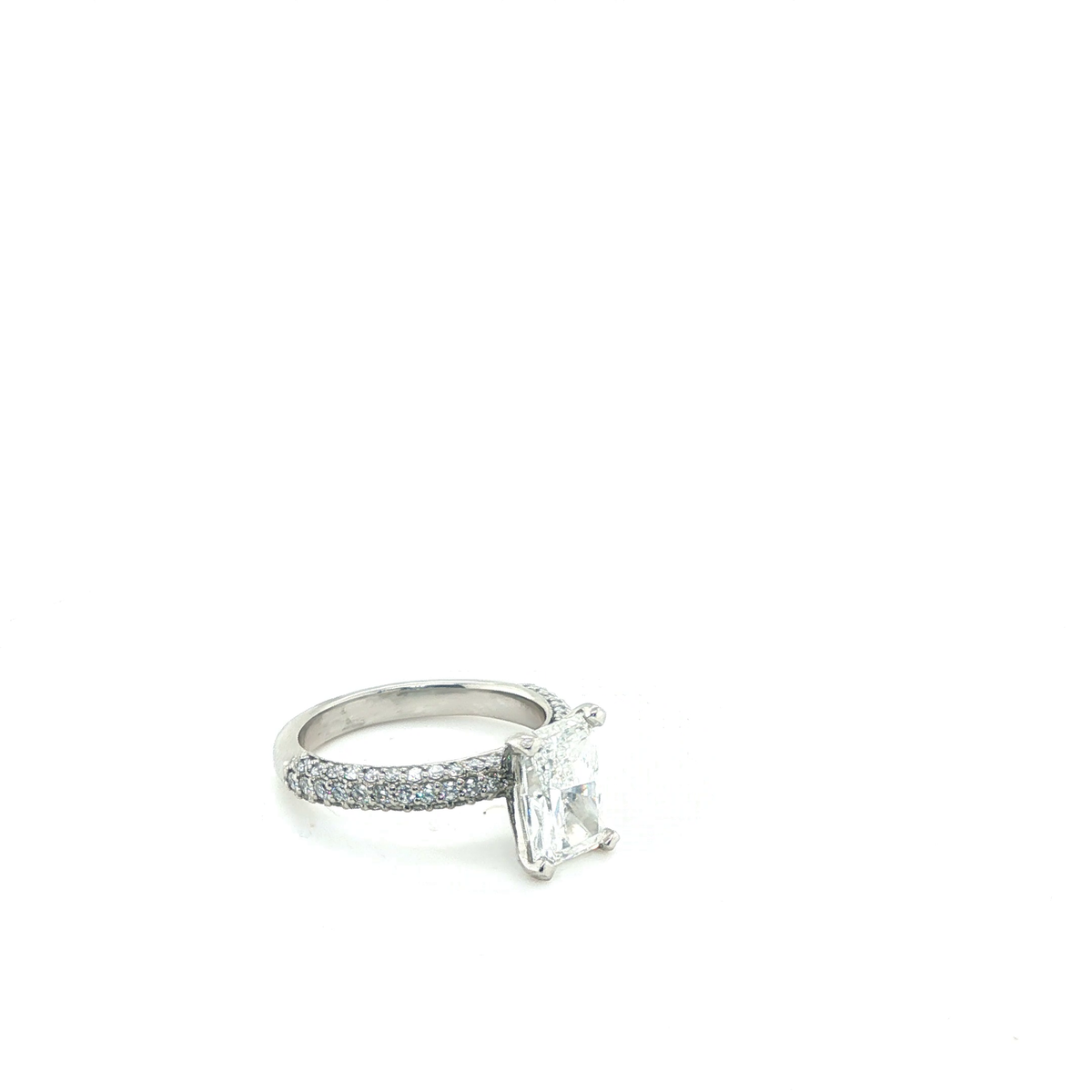 Radiant Cut Brilliant Lab-Grown Diamond Engagement Ring with Pave Diamond Band in Platinum
