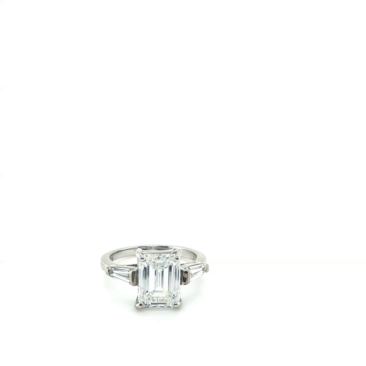 Emerald Cut Lab-Grown Diamond Three Stone Ring in Platinum