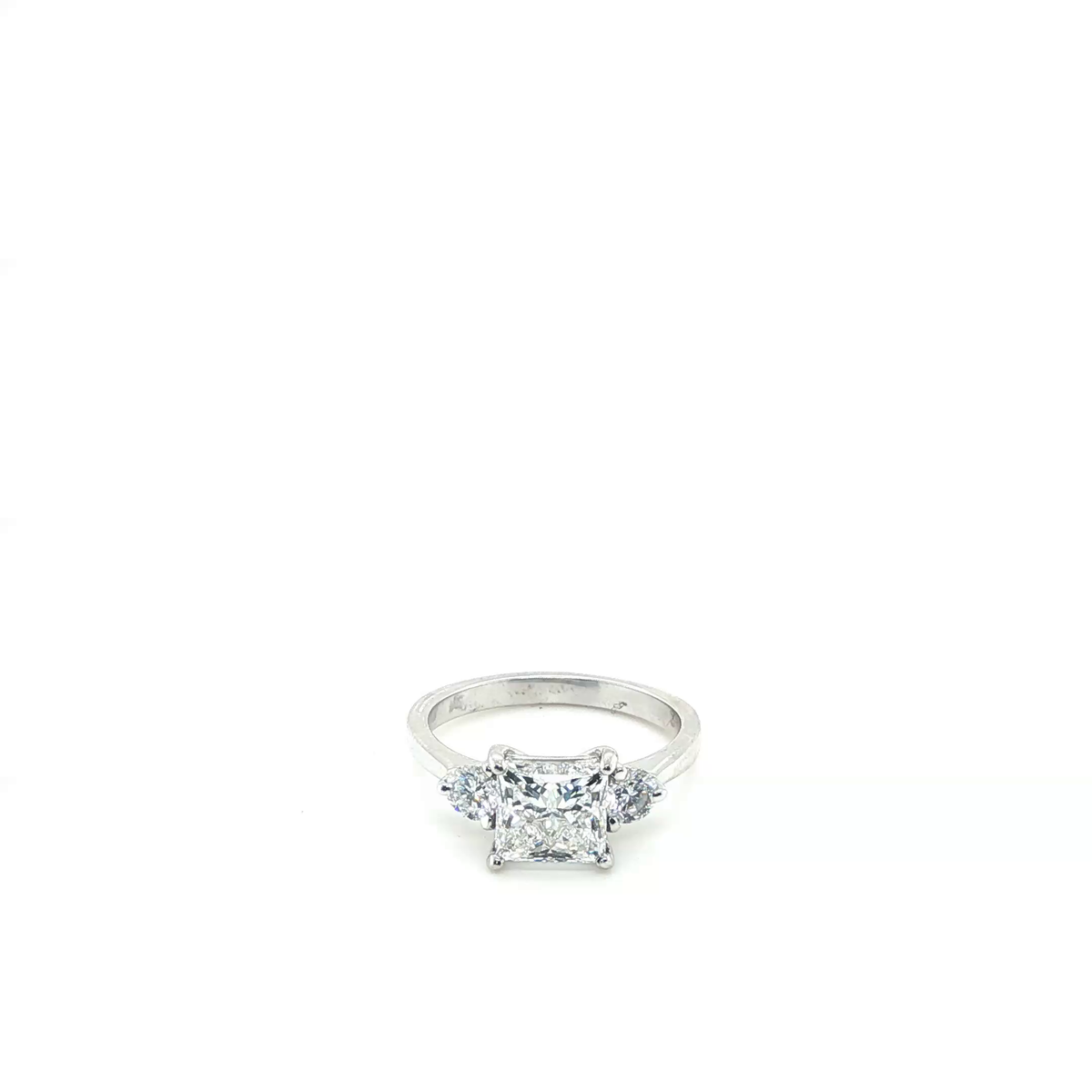 Princess and Round Brilliant Cut Lab-Grown Diamond Three-Stone Engagement Ring in White Gold