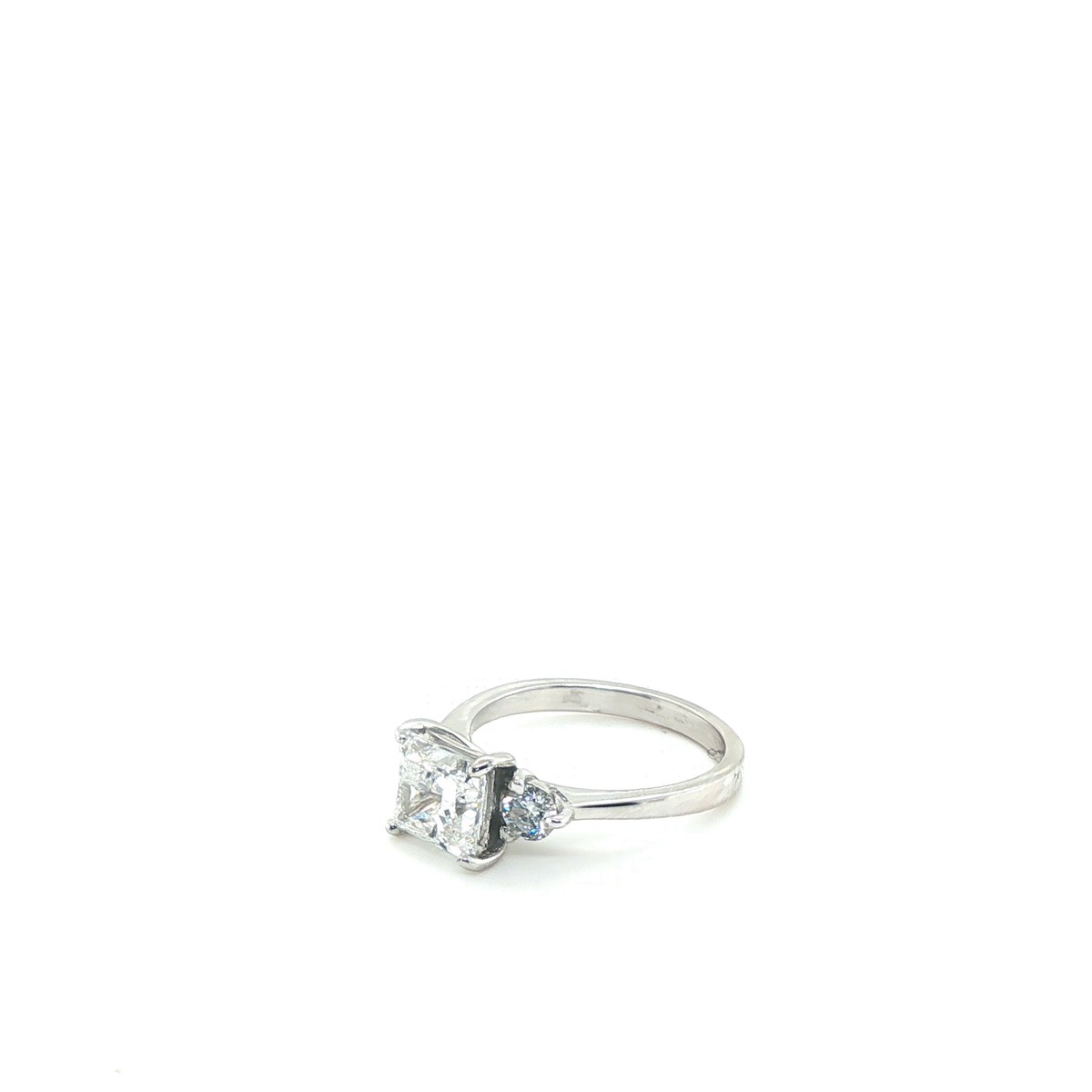 Princess and Round Brilliant Cut Lab-Grown Diamond Three-Stone Engagement Ring in White Gold