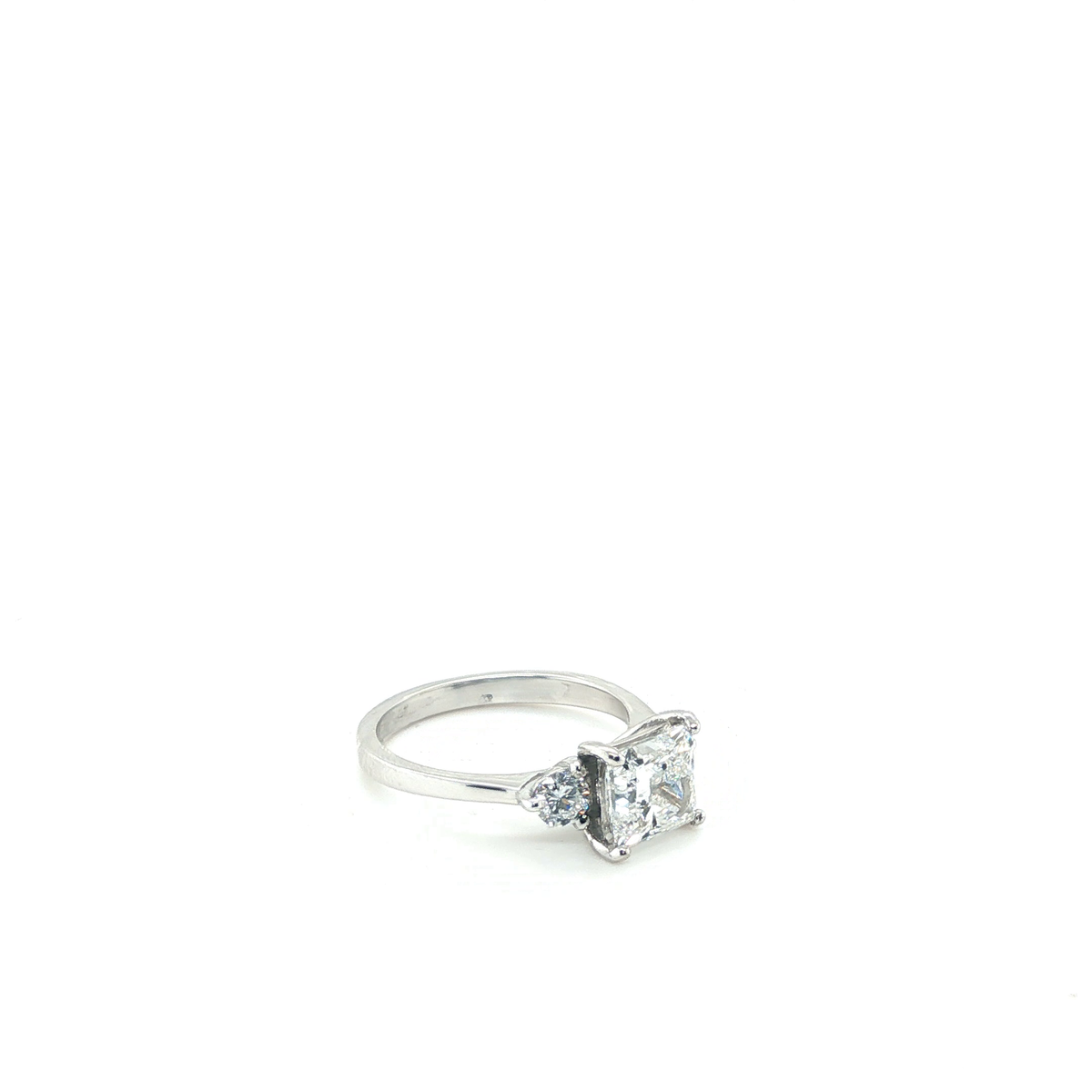 Princess and Round Brilliant Cut Lab-Grown Diamond Three-Stone Engagement Ring in White Gold