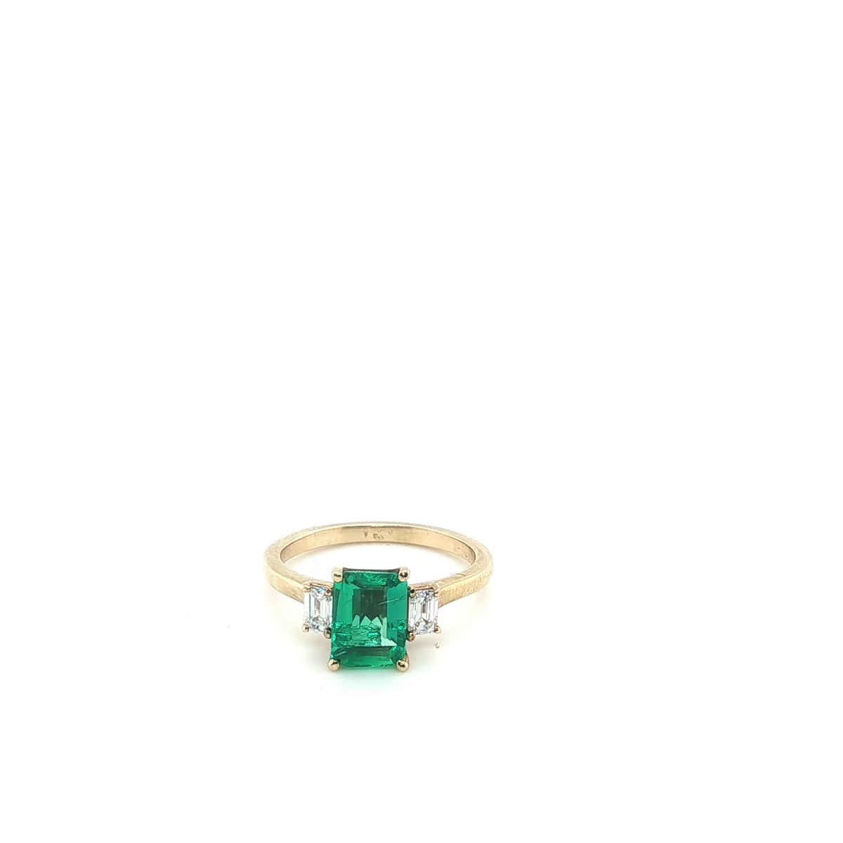 Emerald-Cut Emerald and Lab-Grown Diamond Three-Stone Ring in Yellow Gold