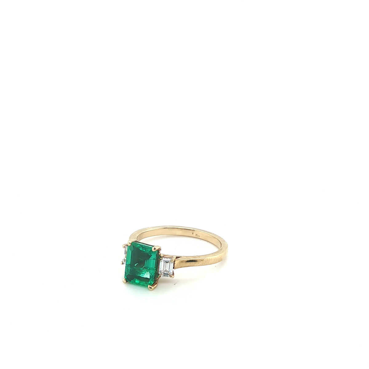 Emerald-Cut Emerald and Lab-Grown Diamond Three-Stone Ring in Yellow Gold