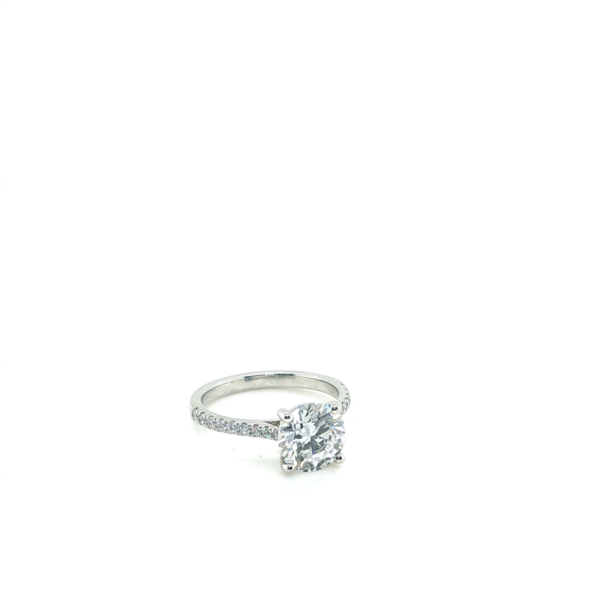 Round Brilliant Lab-Grown Diamond Pave Shank Engagement Ring in Platinum