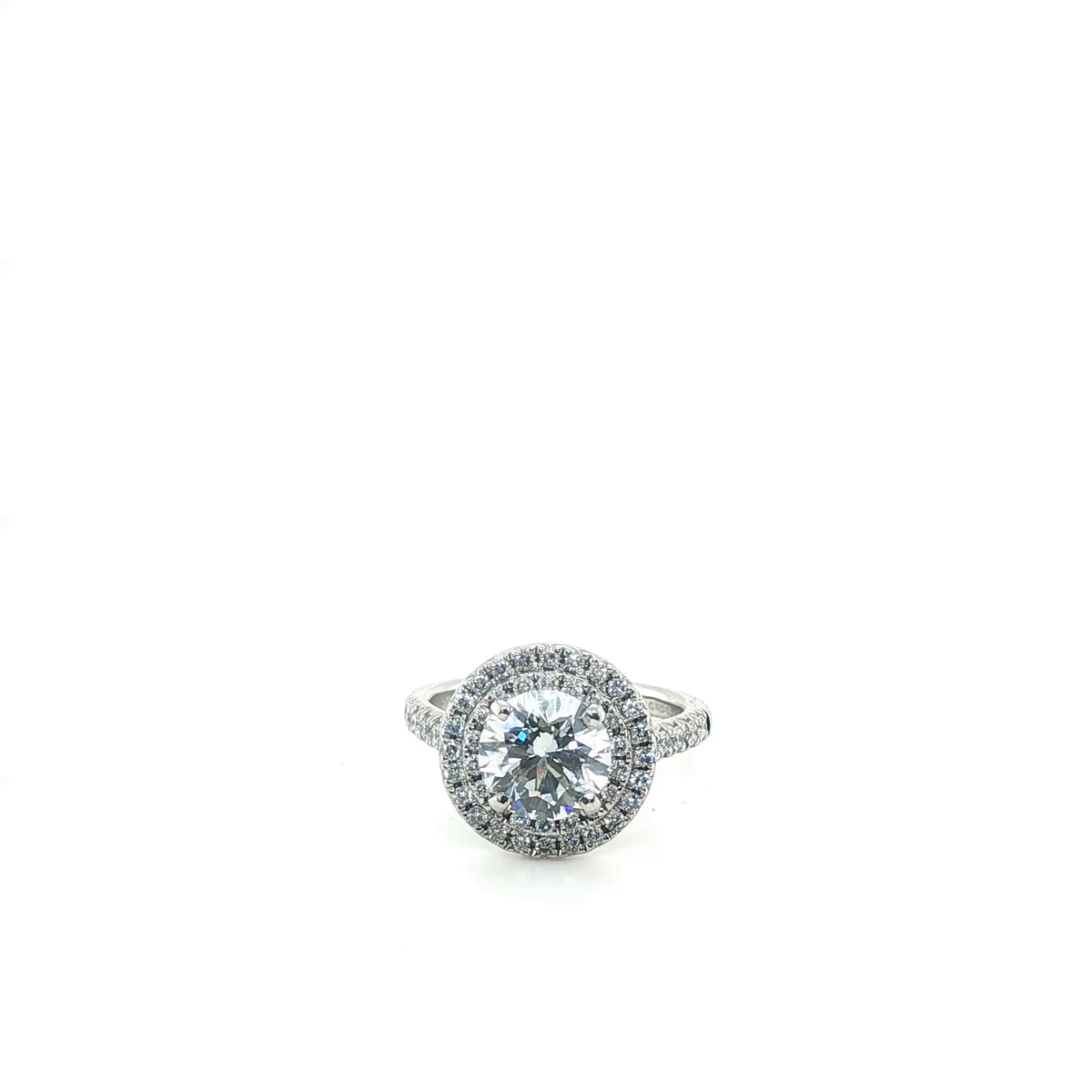 Round Brilliant Cut Lab-Grown Diamond Double Halo Engagement Ring in Platinum