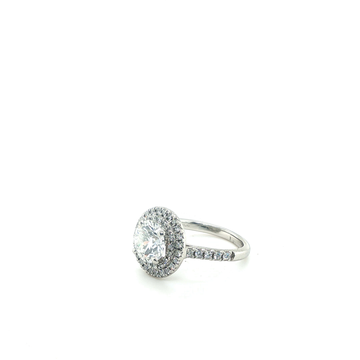 Round Brilliant Cut Lab-Grown Diamond Double Halo Engagement Ring in Platinum