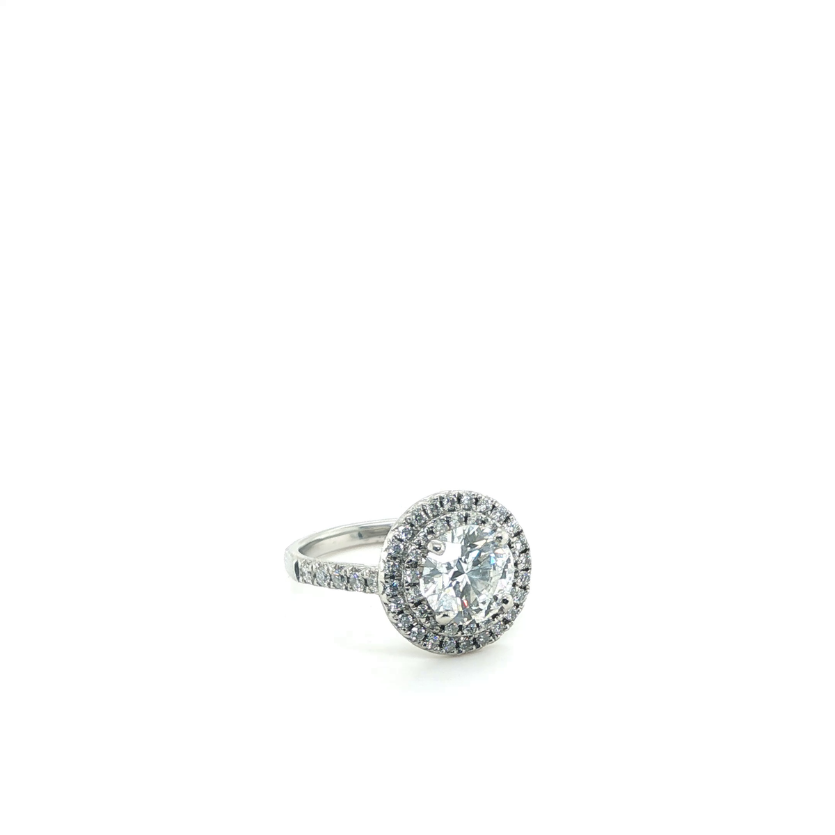 Round Brilliant Cut Lab-Grown Diamond Double Halo Engagement Ring in Platinum