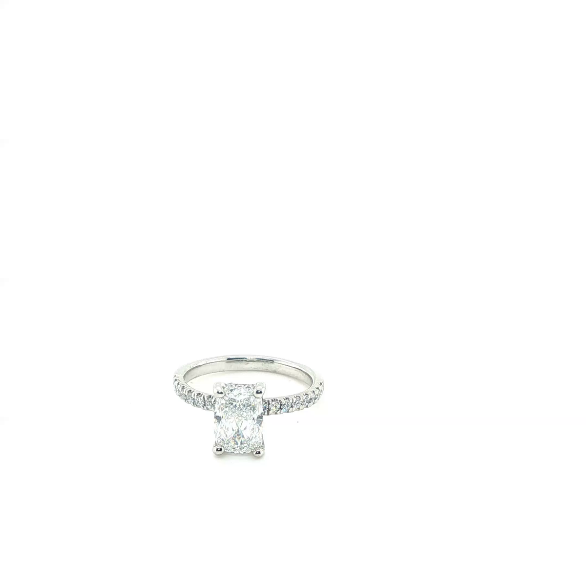 Cushion Cut Brilliant Lab-Grown Diamond Pavé Solitaire Engagement Ring in Platinum