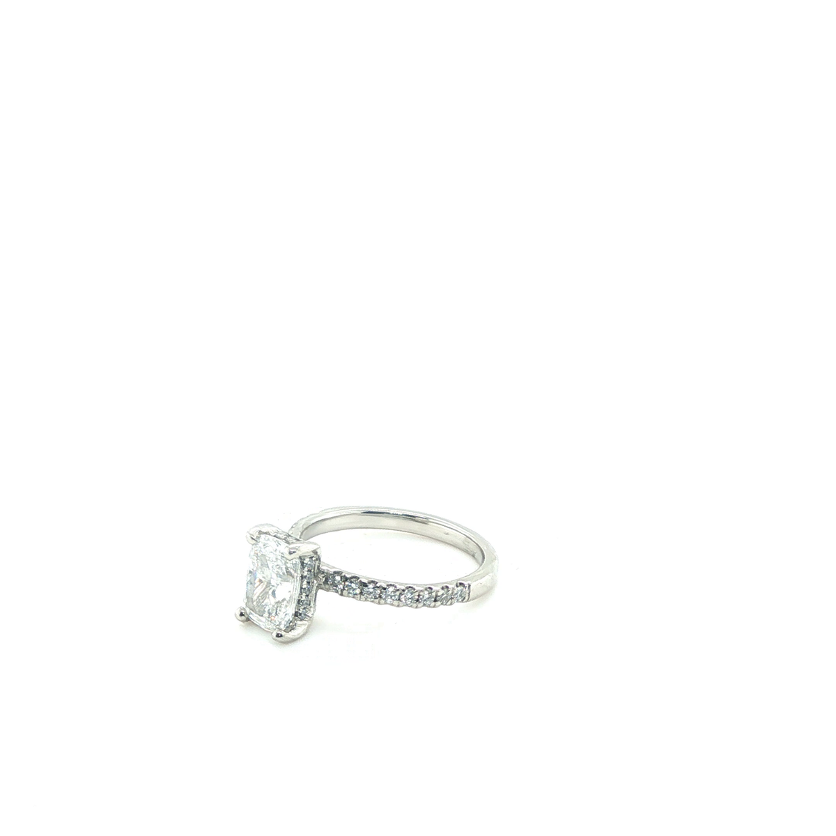 Cushion Cut Brilliant Lab-Grown Diamond Pavé Solitaire Engagement Ring in Platinum