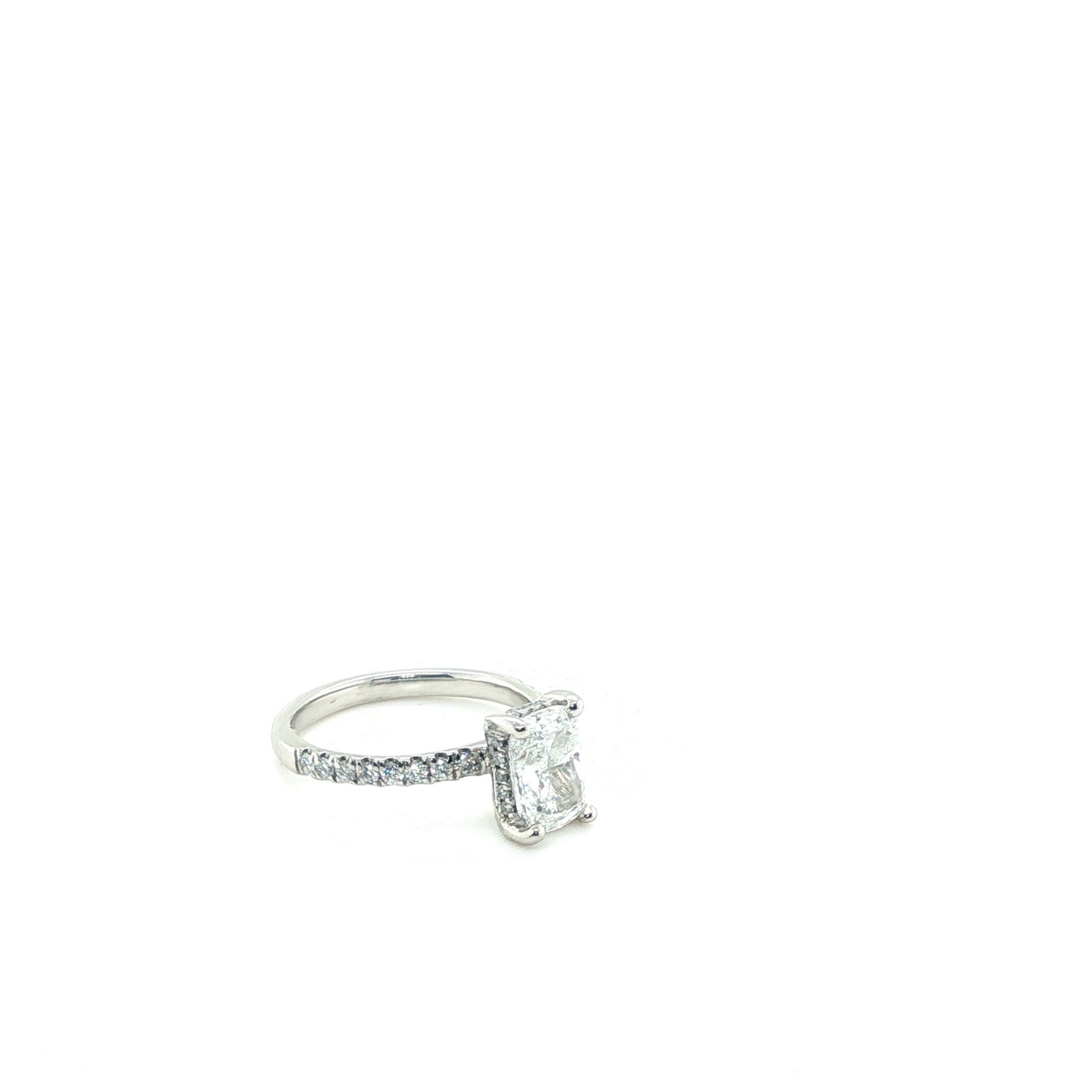 Cushion Cut Brilliant Lab-Grown Diamond Pavé Solitaire Engagement Ring in Platinum
