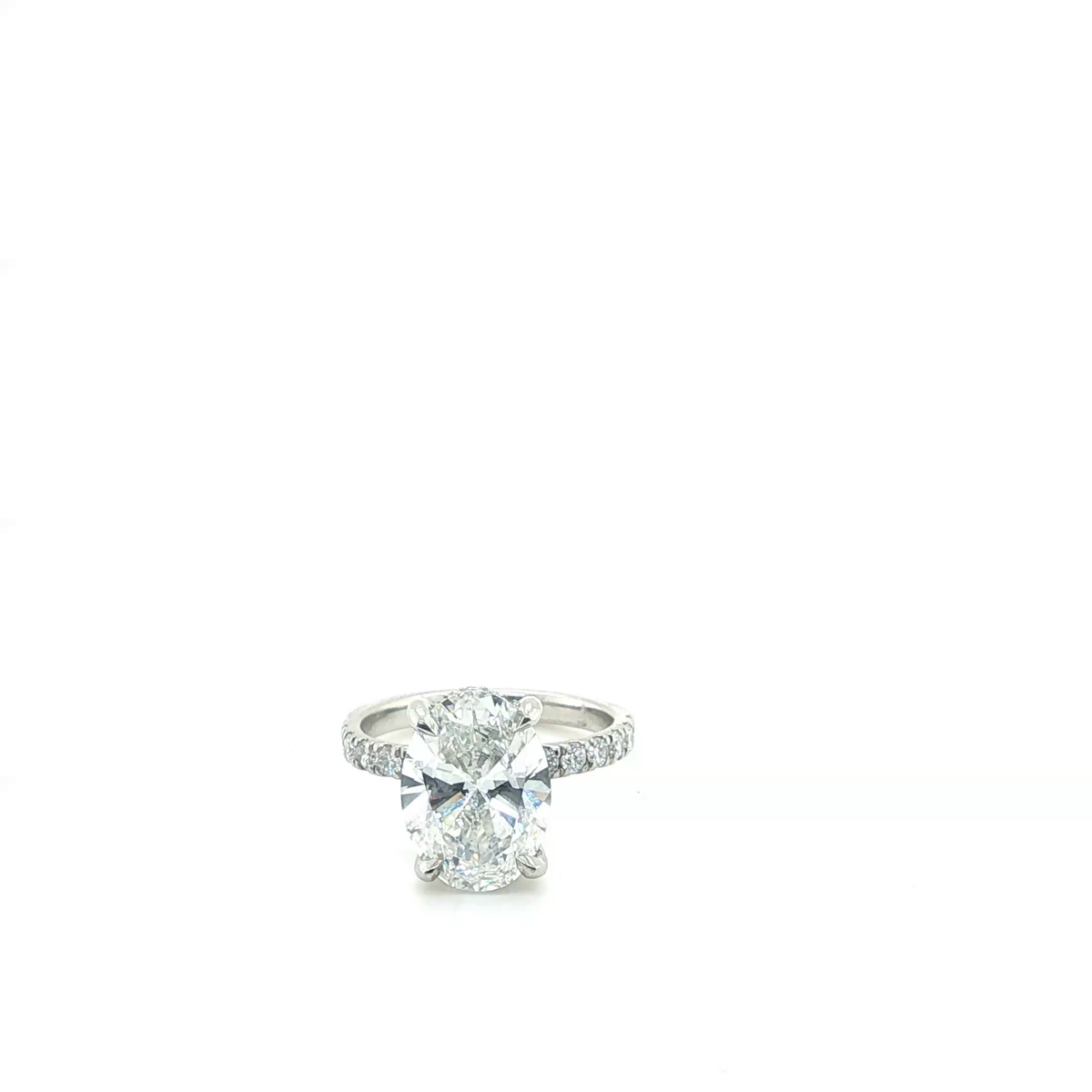 Oval Brilliant Cut Lab-Grown Diamond Solitaire Ring in Platinum with Pavé Band