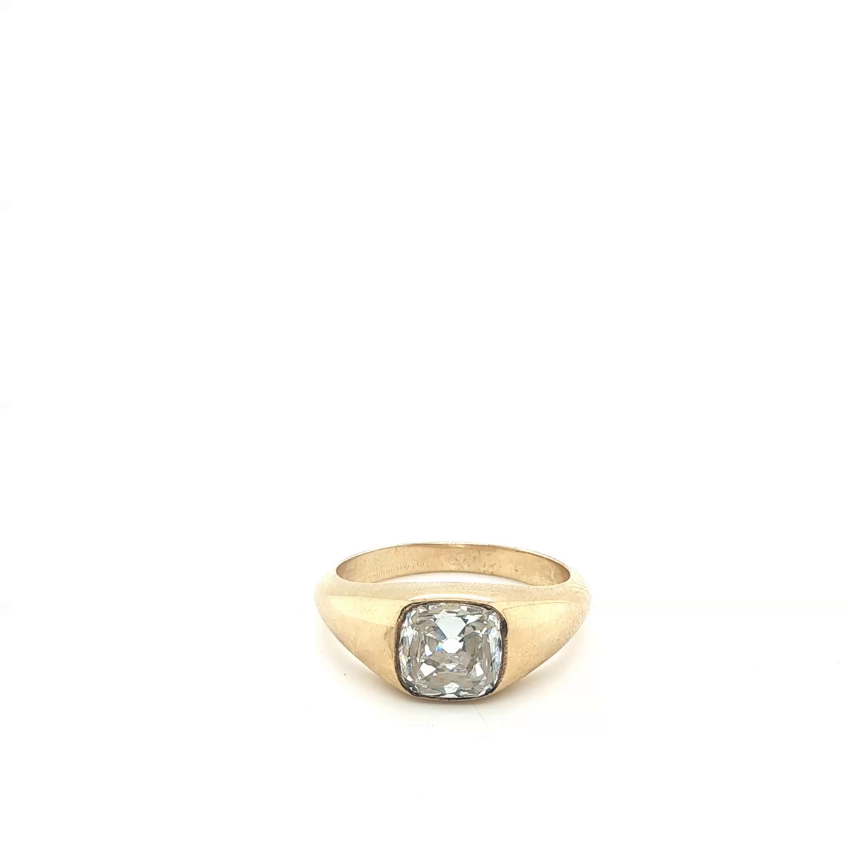 Cushion Cut Lab-Grown Diamond Yellow Gold Gypsy-Set Signet Ring