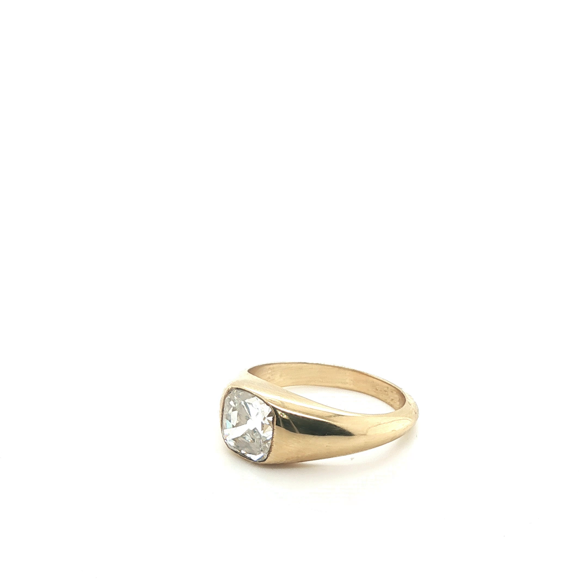 Cushion Cut Lab-Grown Diamond Yellow Gold Gypsy-Set Signet Ring