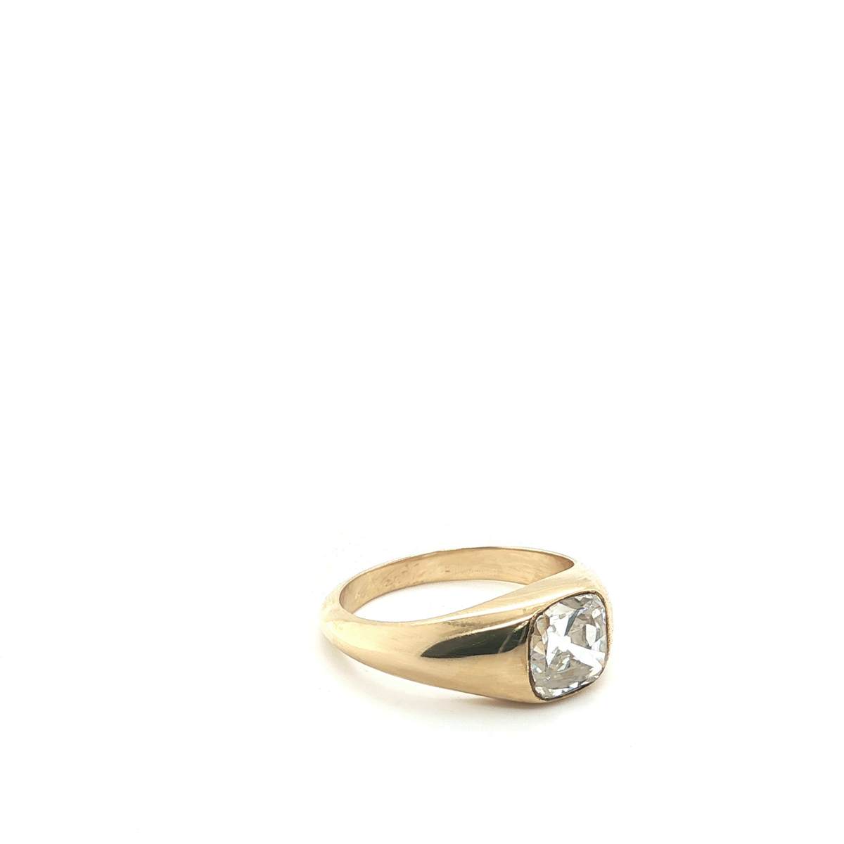 Cushion Cut Lab-Grown Diamond Yellow Gold Gypsy-Set Signet Ring