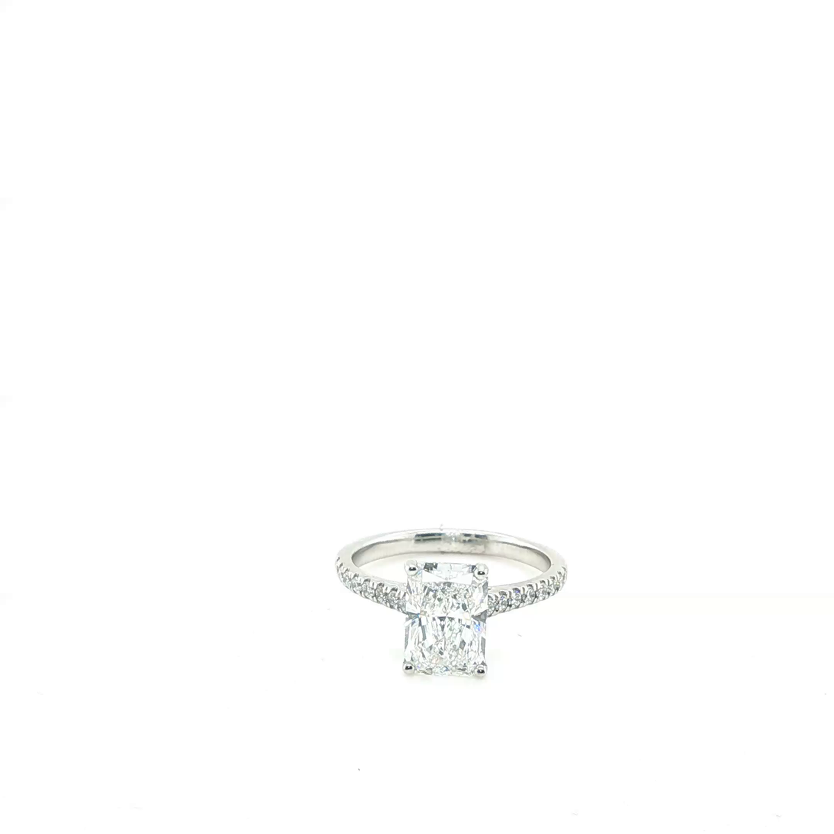Radiant-Cut Lab-Grown Diamond Pavé Shank Engagement Ring in Platinum
